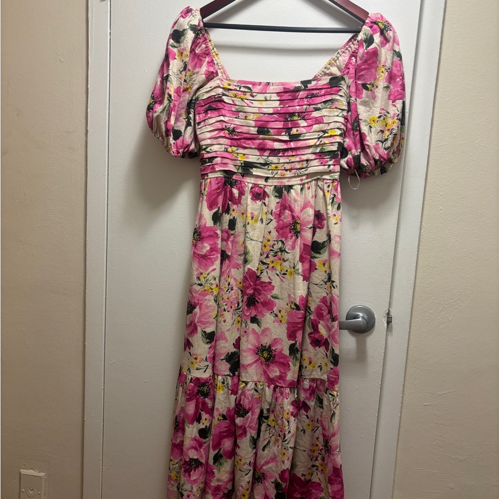 Abercrombie & Fitch Emerson Puff Sleeve Petite Midi Dress